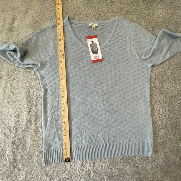 Ella Moss Womens Medium Blue Knit V Neck Short Sleeve Pullover Top - Picture 7 of 10